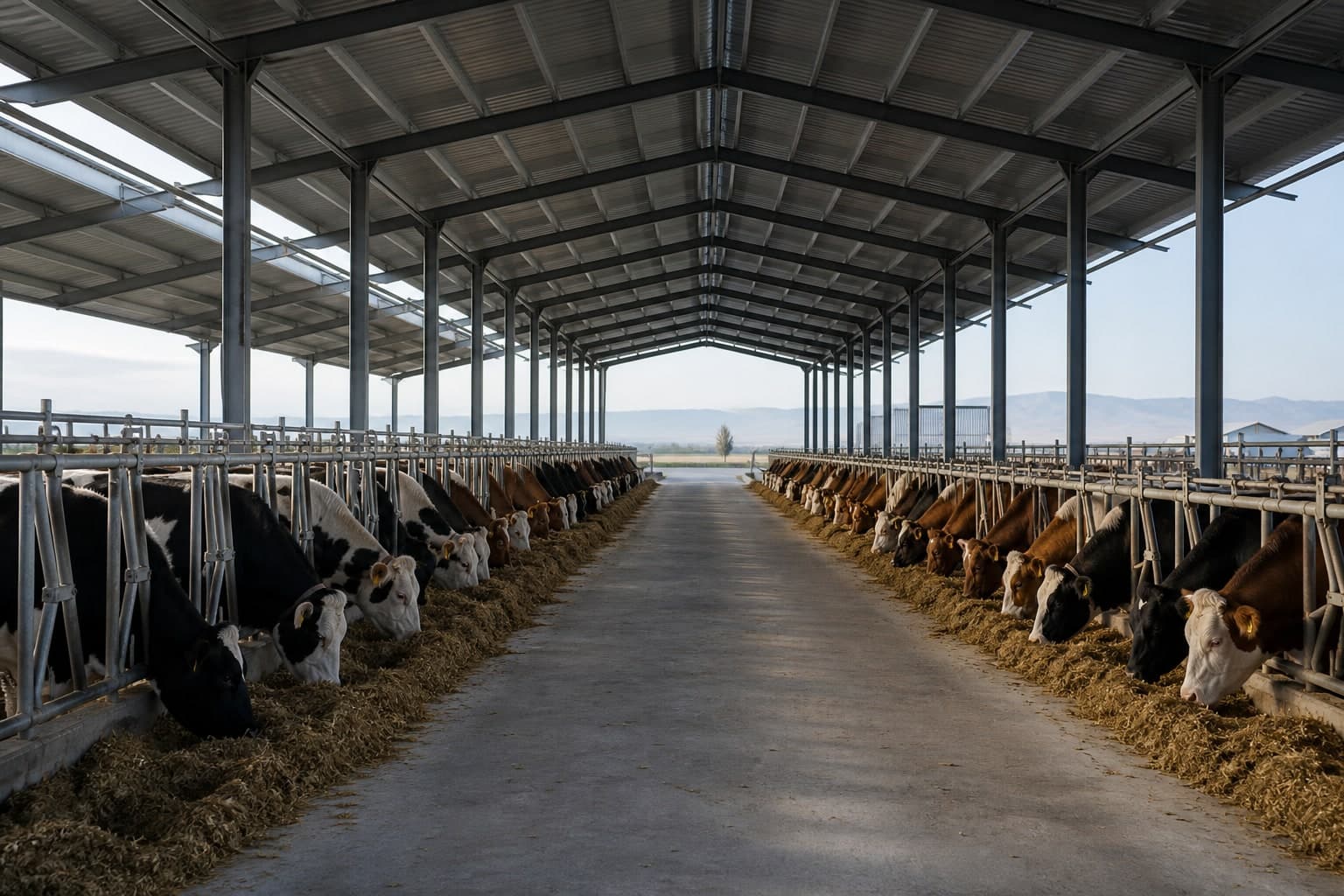 Modern bir büyükbaş işletmesinde yemleme koridoru